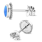 Synthetic Opal Round Stud Silver Earrings - e369